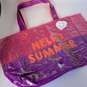 Inflatable Hello Summer Beach Tote Bag - Little Miss Matched Y2K - Pink Purple
